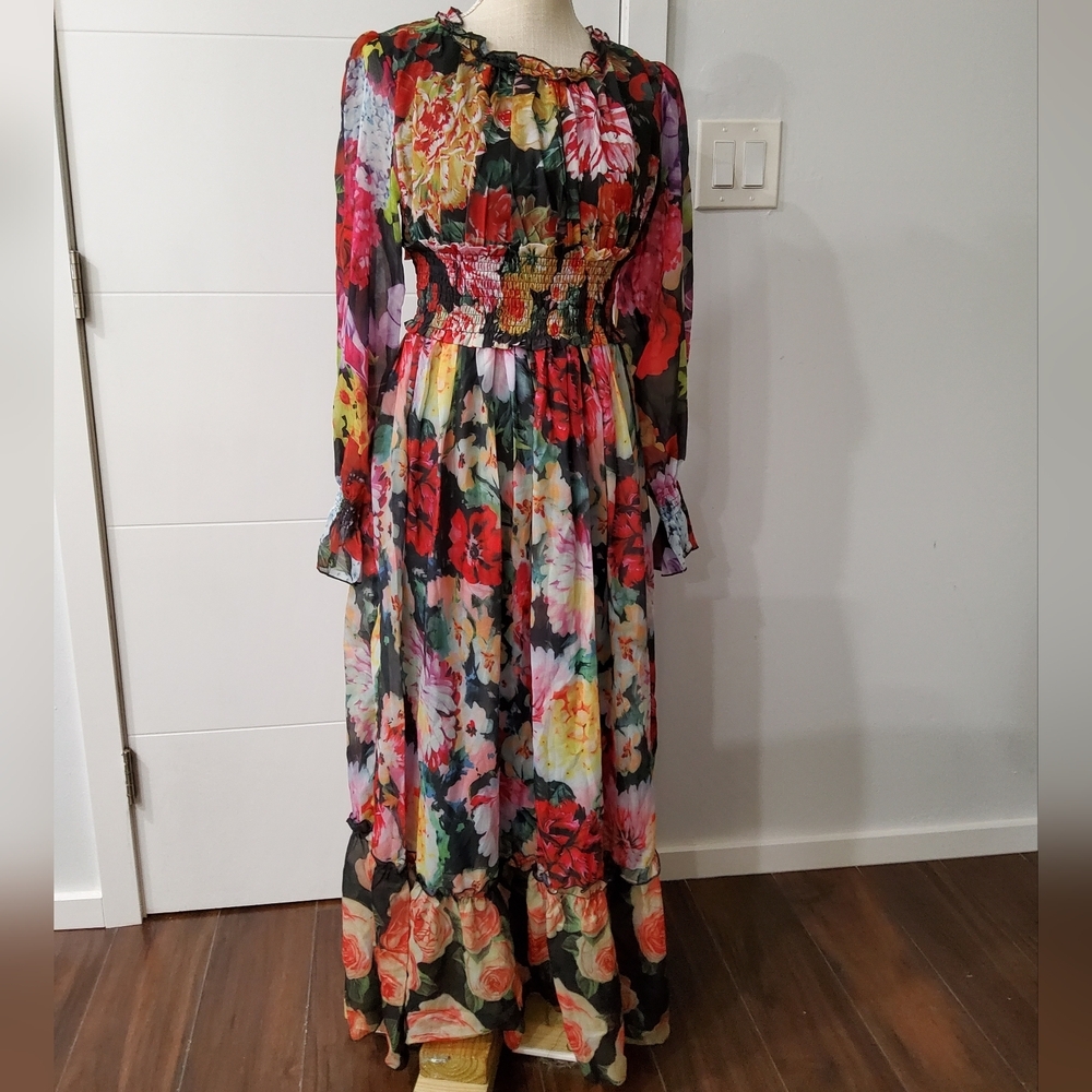 Dalia MacPhee Floral Print Chiffon Dress Size S - Picture 3 of 14